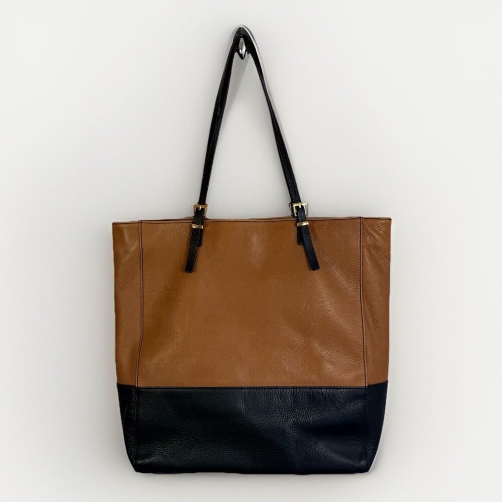 AUDREY BROOKE Medium/Large Black/Brown Leather Shoulder Tote Satchel Purse Bag